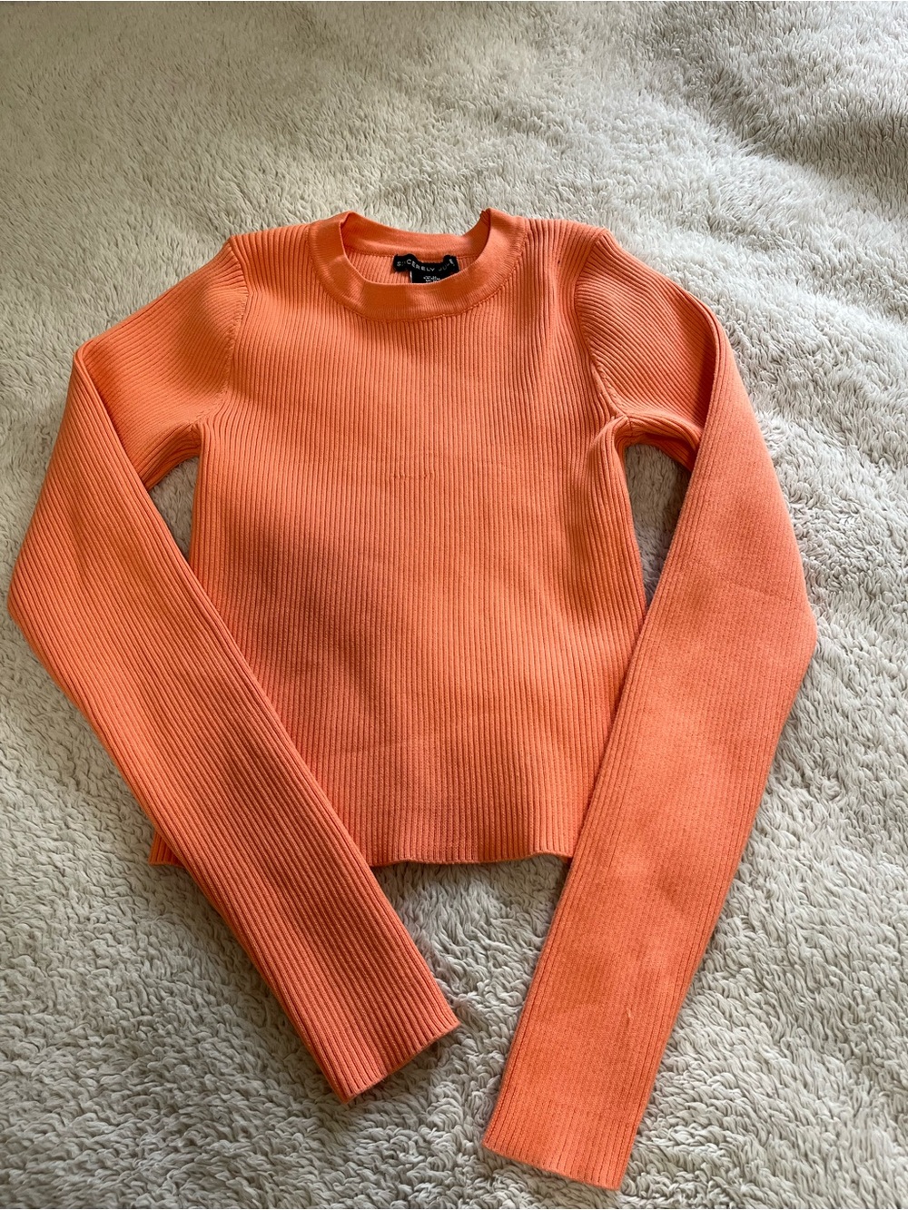 Sincerly Jules Bright Orange Ribbed Long-Sleeve Crop Top